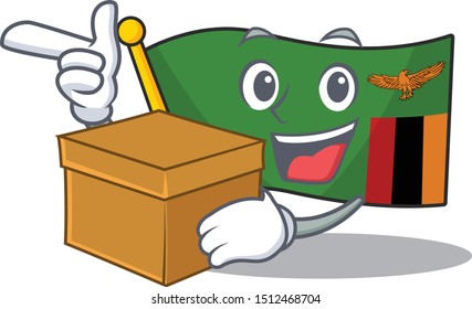 With box flag zambia shape with the cartoon