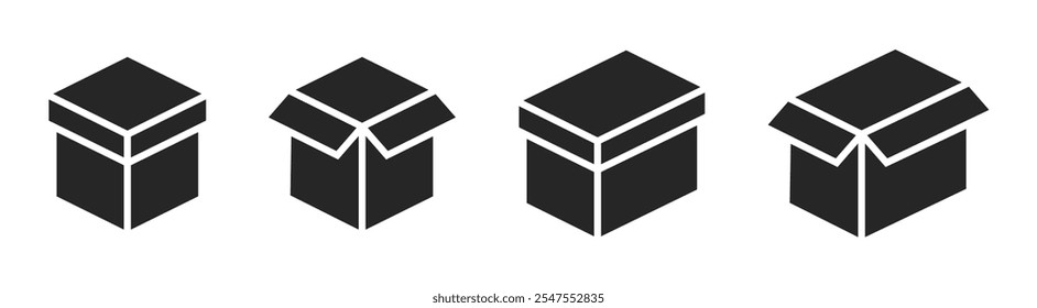 Conjunto de iconos negros planos de caja. Caja, Vector del paquete