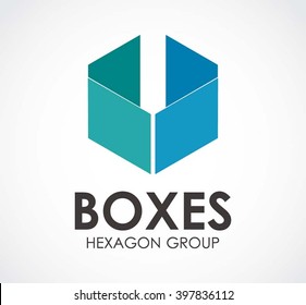 Box flat of hexagon abstract vector and logo design or template square business icon of company identity symbol concept