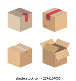 box flat icon set, cardboard delivery package