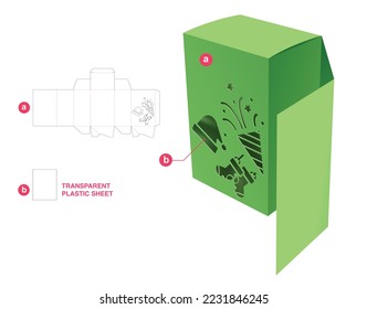 Box and flip cover with Christmas festival window die cut template