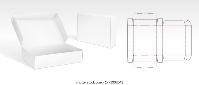 Box With Flip Lid Packaging Die Cut Template Design. 3D Mock Up. EPS10 Vector