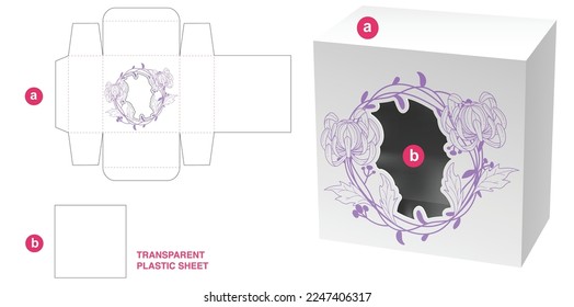 Box with floral wreath outline and window die cut template