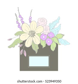 Box Flower Arrangement. Vector illustration.