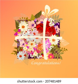 Box with flowers. Greeting Card. Vector