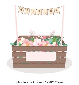 Box with flowers. Set of hand drawn vector wedding elements. Flat illustration