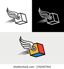 Box Fly Wing Delivery Logotipo logístico rápido