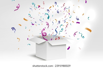 Box with flying confetti.Illustration for the holiday.	