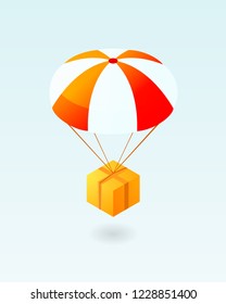 Box flying on parachute icon. Air shipping. Clipart image