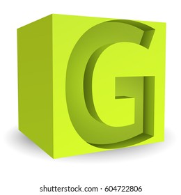 Box font G color green 3D style.