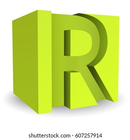 Box font R color green 3D style.