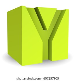 Box font Y color green 3D style.
