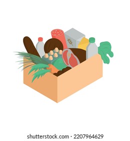 Box with food donation isometric icon 3d vector illustration