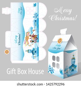 Box in the form of a house for a gift for the New Year and Christmas.