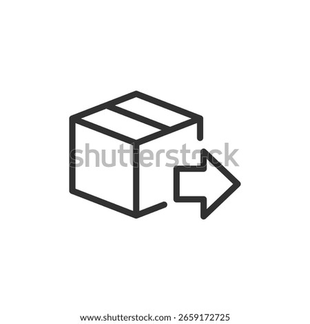 Box with forward arrow, linear icon. Shipping and product dispatch. Line with editable stroke.