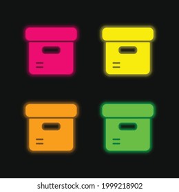 Box four color glowing neon vector icon