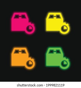 Box four color glowing neon vector icon