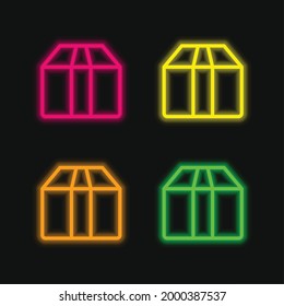Box four color glowing neon vector icon