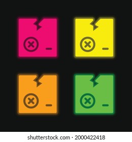Box four color glowing neon vector icon