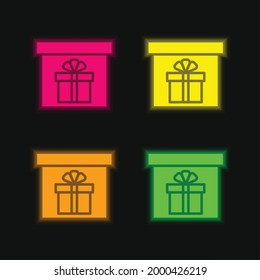 Box four color glowing neon vector icon