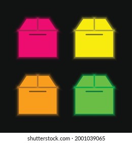 Box four color glowing neon vector icon