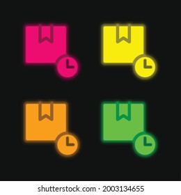 Box four color glowing neon vector icon