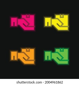 Box four color glowing neon vector icon