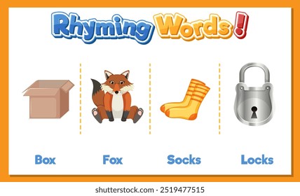 Box, fox, socks, and locks rhyming words