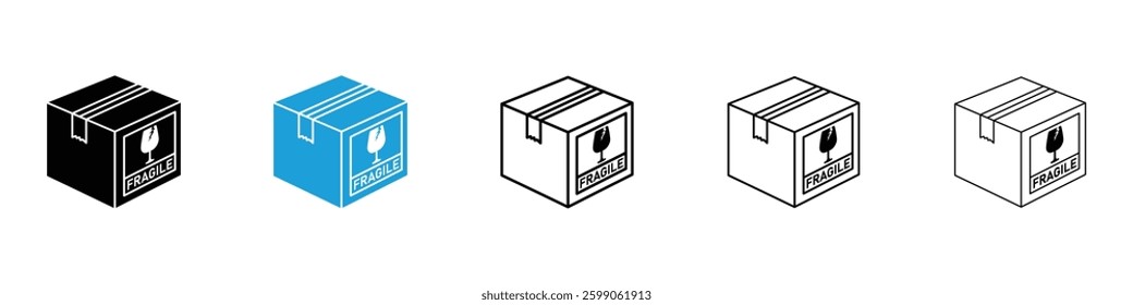 Box fragile icons vector illustrations in black and blue colors for web and ui designs