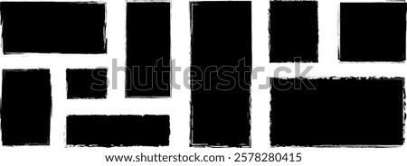  Box frame brush rough crayon shape set. Hand drawn crayon grunge brush square rectangle border. Text box frame rough grunge rectangle paint shape element.