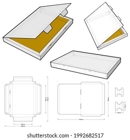 Box with frame and lid attached in the shape of a book (Internal measurement 30x20+2.5cm) and Die-cut Pattern. The .eps file is full scale and fully functional. Prepared for real cardboard production.