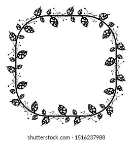 box frame motif in the style of leaves or plants, isolated white background ornament frame.