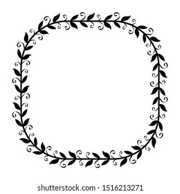 Box frame ornament plant or flower, floral frame, vintage style frame with black isolated white background.