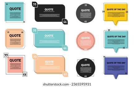 Box frame quotes, big set. Quote box icon. Blank quote template info text box design. bubble blog quote symbol. Creative vector banner illustration. eps 10 vector