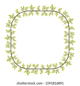 box frame with stem and leaf motifs. natural floral border style. delimiter for text or banners with isolated white background.