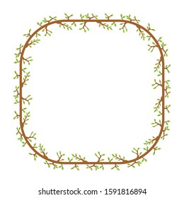 box frame with stem and leaf motifs. natural floral border style. delimiter for text or banners with isolated white background.