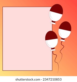 Box frames for writing, photos, red and white balloons, banners for Dirgahayu Republik Indonesia