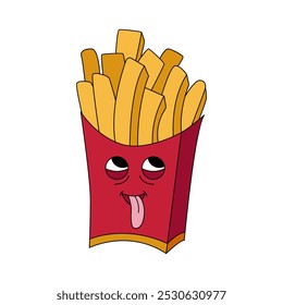 Box of French fries character character with tongue sticking out vector illustration