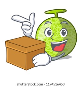 With box fresh organic melon in the cartoon