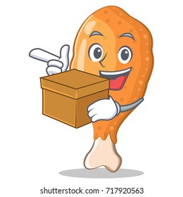 With box fried chicken character cartoon vector illustration