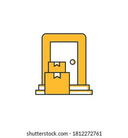 box in front of door for delivery concept icon yellow theme design