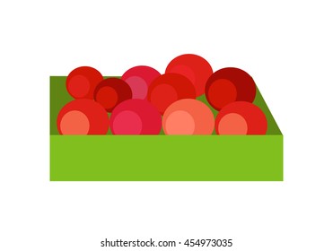 Box with fruits concept vector. Flat style design. Fresh apples on market 