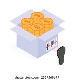 A box full of coins representing savings or donations