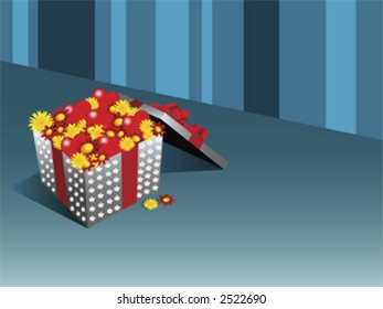 box full of flowers and hearts in front of a blue wall