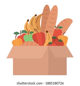 caja llena de productos de mercado diseño de ilustración vectorial