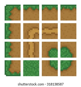 Box game level vector objects - land, bush, road, forest boxes