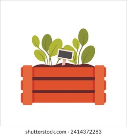 caja con microvegetales de jardín y signo vacío