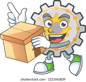 With box gear machine cartoon character with mascot