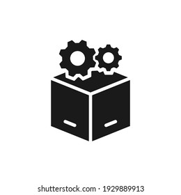 Box und Getriebe. Konzept für Produktentwicklung einzeln auf weißem Hintergrund. Vektorgrafik