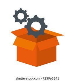 box with gears machine isolated icon